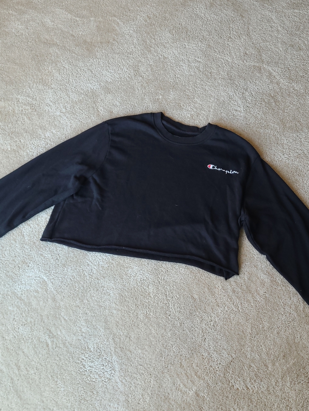 Champion Black Cropped Crew Sweatshirt with Script Logo